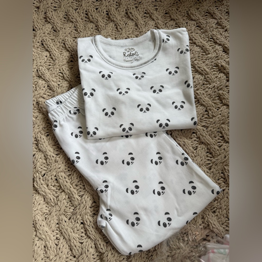 Kids Panda Print Pajamas - White and Black - 100% cotton pima